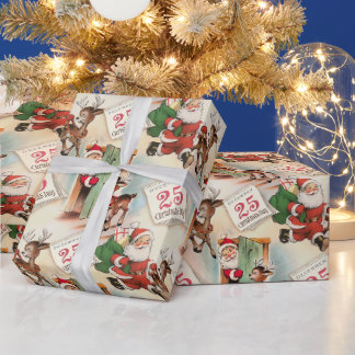 Retro Vintage Christmas "Santa's Big Day" Wrapping Paper