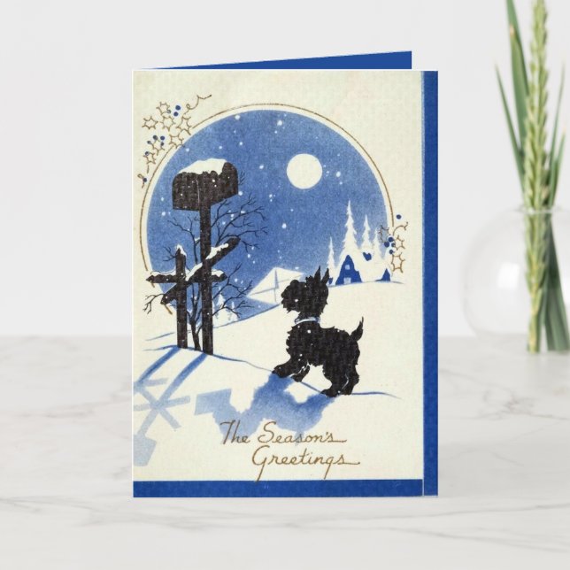 retro vintage Christmas Scottie dog Holiday Card (Front)