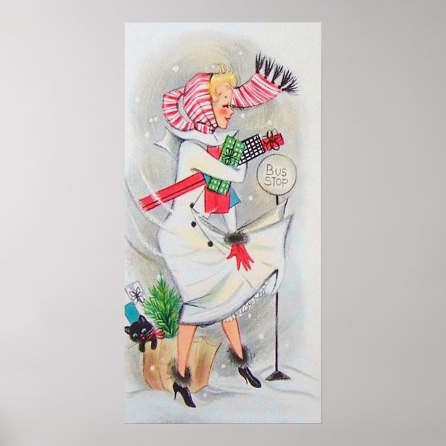 Retro vintage Christmas shopper poster (Front)