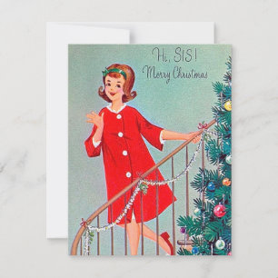Retro vintage Christmas Sister add message Holiday Card
