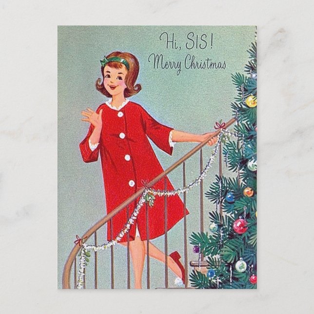 Retro vintage Christmas Sister postcard (Front)
