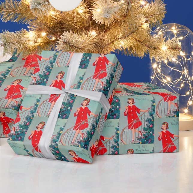 Retro vintage Christmas Sister tiled party Wrapping Paper (Holidays)