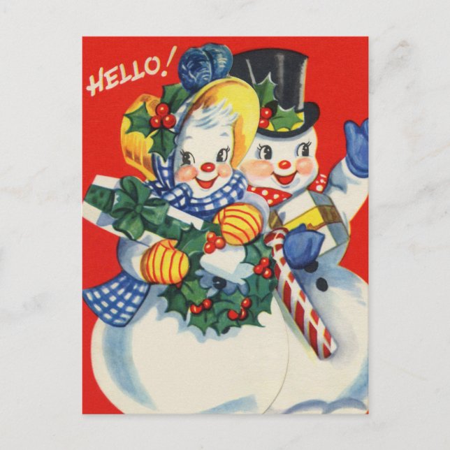 retro vintage Christmas snow couple Holiday Postcard (Front)