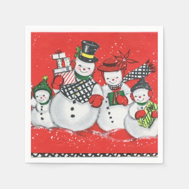 retro vintage Christmas Snow Family Holiday party Napkin (Front)