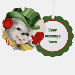 retro vintage Christmas Snowman add message Tree Decoration Card