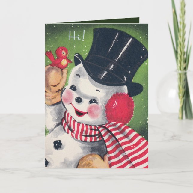 Retro Vintage Christmas snowman add text card (Front)