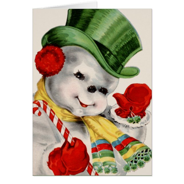 Retro Vintage Christmas snowman customisable card (Front)