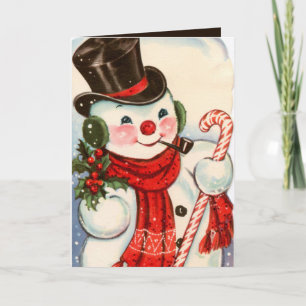 retro vintage Christmas snowman Holiday Card