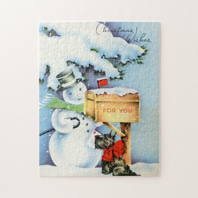 retro vintage Christmas snowman Holiday Jigsaw Puzzle (Vertical)