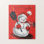 retro vintage Christmas snowman Holiday  Jigsaw Puzzle<br><div class="desc">retro vintage Christmas snowman Holiday jigsaw puzzle</div>