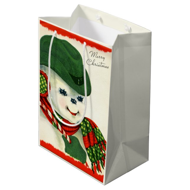 retro vintage Christmas snowman Holiday Medium Gift Bag (Back Angled)