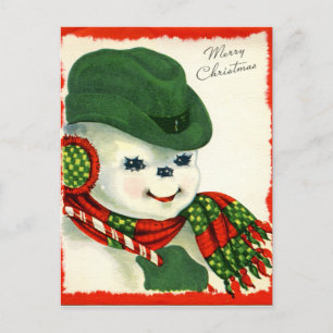 retro vintage Christmas snowman Holiday Postcard