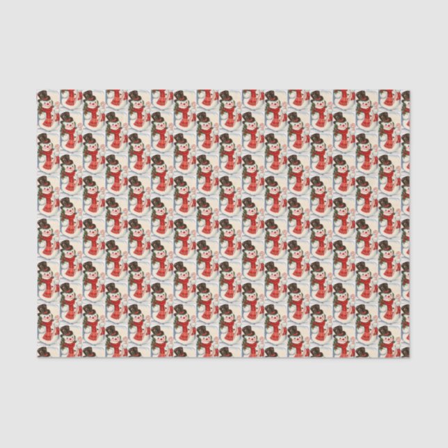 retro vintage Christmas snowman Holiday  Tissue Paper (Front)