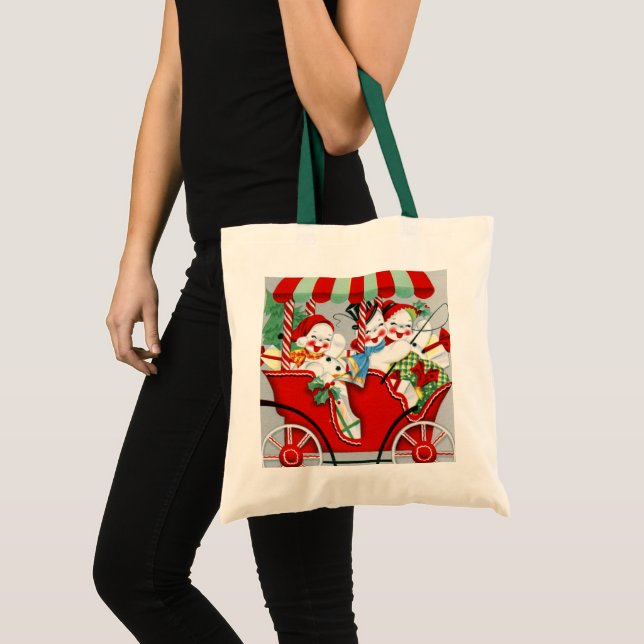 retro vintage Christmas snowman Holiday Tote Bag (Front (Product))