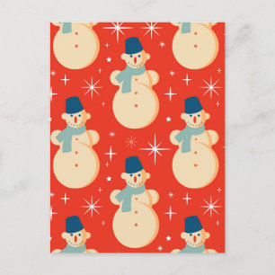 Retro Vintage Christmas Snowman Pattern Party   Postcard