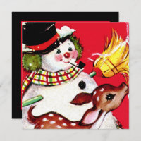 retro vintage Christmas snowman reindeer