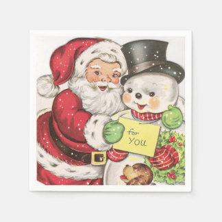 retro vintage Christmas snowman Santa Holiday  Napkin