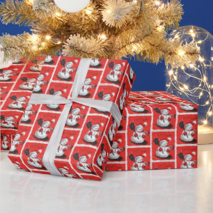 retro vintage Christmas snowman tiled party Wrapping Paper