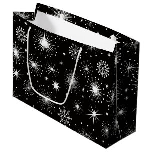 Retro Vintage Christmas Stars & Snowflakes Large Gift Bag