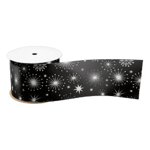 Retro Vintage Christmas Stars & Snowflakes Satin Ribbon