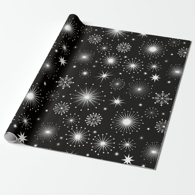 Retro Vintage Christmas Stars & Snowflakes Wrapping Paper (Unrolled)