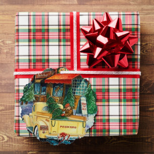 Retro vintage Christmas town add text Tree Decoration Card