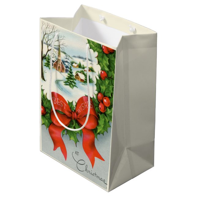 retro vintage Christmas town Holiday Medium Gift Bag (Back Angled)