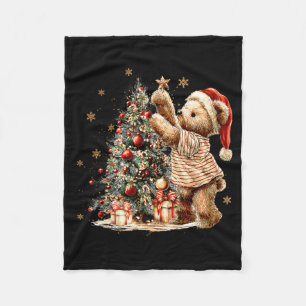 Retro Vintage Christmas Tree And Teddy Bear Holida Fleece Blanket