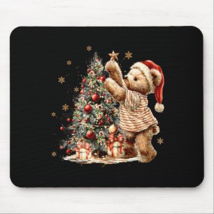 Retro Vintage Christmas Tree And Teddy Bear Holida Mouse Pad