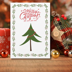 Retro Vintage Christmas Tree and Wreath Minimalist