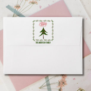 Retro Vintage Christmas Tree and Wreath Minimalist Envelope