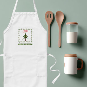 Retro Vintage Christmas Tree and Wreath Minimalist Long Apron