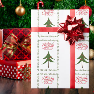 Retro Vintage Christmas Tree and Wreath Minimalist Wrapping Paper