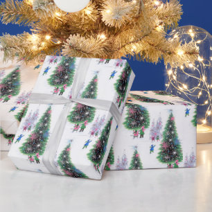 Retro Vintage Christmas tree party wrap Wrapping Paper