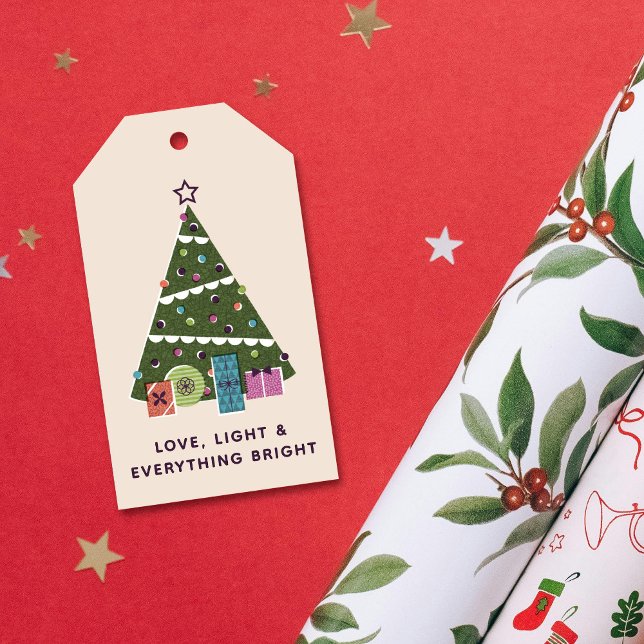 Retro Vintage Christmas Tree Presents Gift Tag (Creator Uploaded)