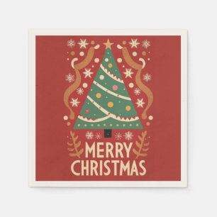 Retro vintage Christmas tree traditional design Napkin