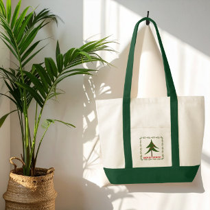 Retro Vintage Christmas Tree & Wreath Family Name Tote Bag