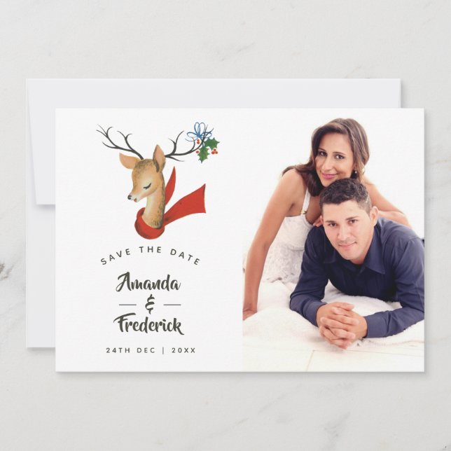 Retro Vintage Christmas Wedding Save the Date (Front)