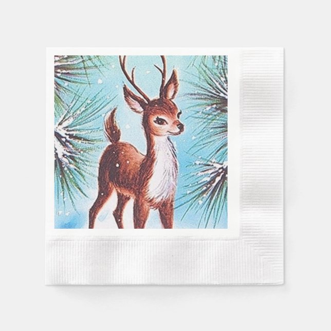 retro vintage Christmas Winter deer Napkin (Front)