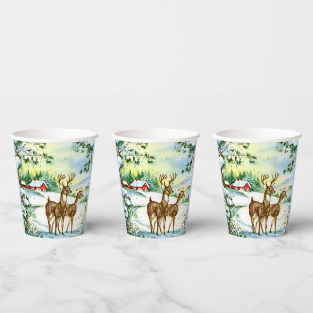 retro vintage Christmas Winter deer party Paper Cups (Multi)