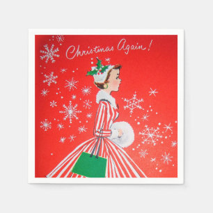 Retro Vintage Christmas woman party paper napkins