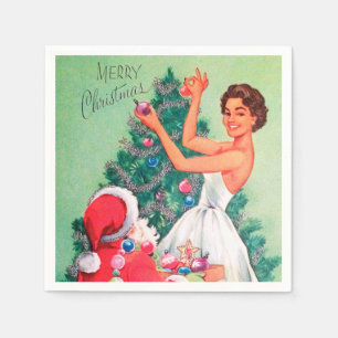 Retro Vintage Christmas woman Santa party napkins