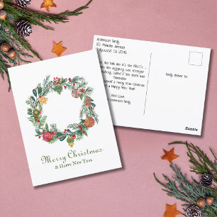 Retro Vintage Christmas Wreath & Ornaments Funny   Postcard