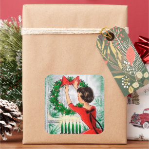 retro Vintage Christmaslady Holiday sticker