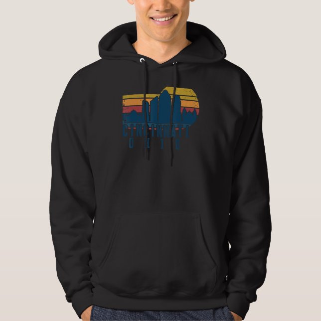 Retro Vintage Cincinnati Ohio Downtown City Skylin Hoodie (Front)