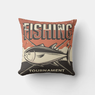 Retro Vintage Classic Grunge fish tournament brown Cushion