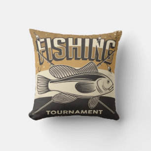 Retro Vintage Classic Grunge Yellow Fishing Cushion