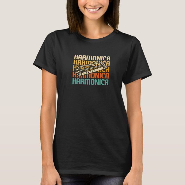 Retro Vintage Classic Harmonica Instrument Harmoni T-Shirt (Front)
