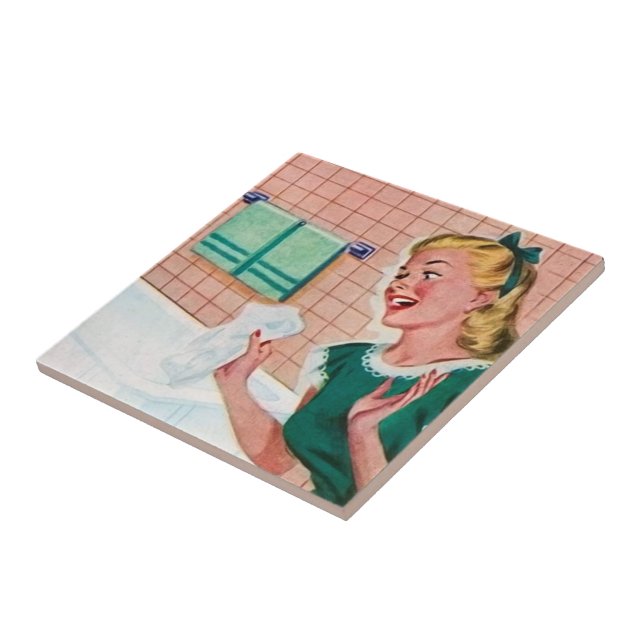 retro vintage cleaning bathroom lady tile (Side)
