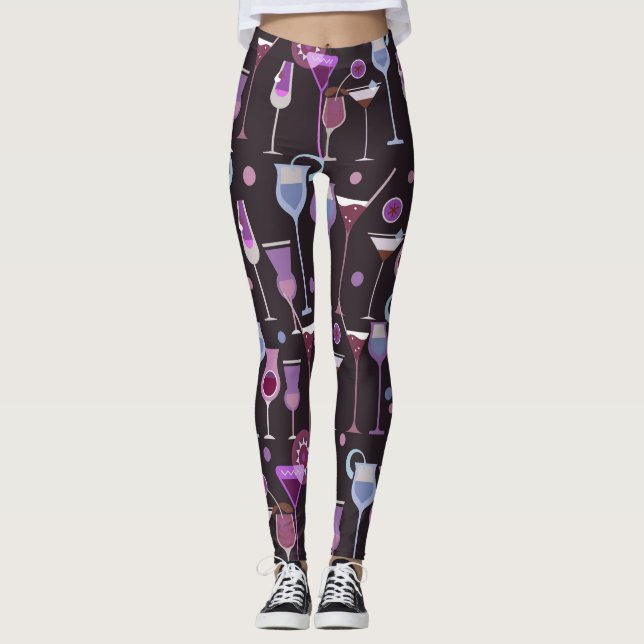 Retro Vintage Cocktail Pattern Leggings (Front)